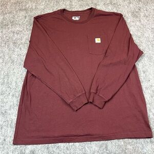 Carhartt T Shirt Tee Long Sleeve Pocket Workwear Mens Size 2XL Maroon K126 PRT